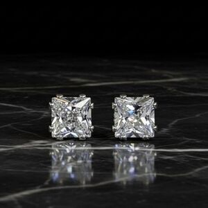 Vintage | Classic 6 Prong Princess Cut 3A Cz Diamond Stud Earrings